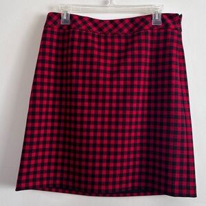 Talbots Red & Black  Plaid Check Knee Length A-Line Skirt Fully Lined Size 6